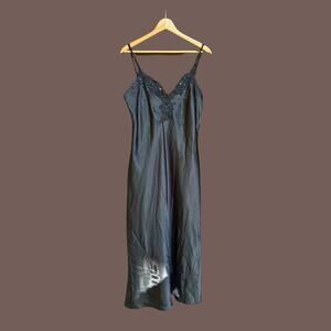 Expressions Slip Dress | Black Satin Beaded | Size M | Vintage